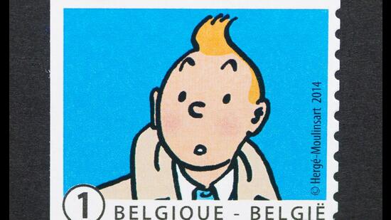 A Belgian postage stamp circa 2014 featuring Tintin. (Catwalker/Shutterstock)