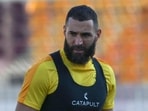 Karim Benzema attends a training session. Karim Benzema attends a training session.