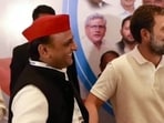 SP president Akhilesh Yadav with Congress leader Rahul Gandhi. (HT File Photo)