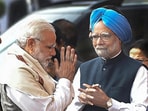 Prime Minister Narendra Modi with former PM Manmohan Singh. Prime Minister Narendra Modi with former PM Manmohan Singh.