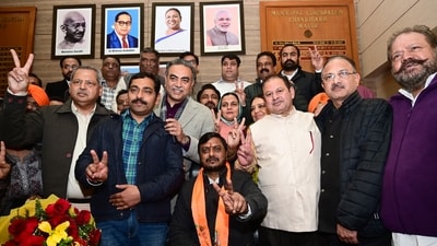 BJP mayoral candidate Manoj Sonkar won the Chandigarh mayoral elections. (HT photo) BJP mayoral candidate Manoj Sonkar won the Chandigarh mayoral elections. (HT photo)