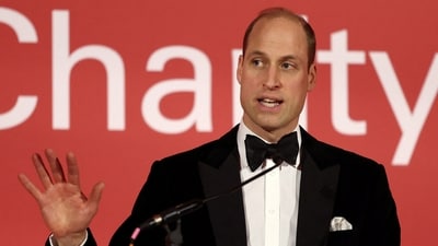 Britain's Prince William, Prince of Wales, delivers a speech during the London's Air Ambulance Charity Gala Dinner at The OWO, in central London, Britain, February 7, 2024 (Daniel Leal/Pool via REUTERS) (via REUTERS)