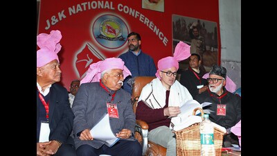 J&K National Conference vice-president Omar Abdullah during the party delegates' session, in Jammu on Thursday. (ANI) J&K National Conference vice-president Omar Abdullah during the party delegates' session, in Jammu on Thursday. (ANI)