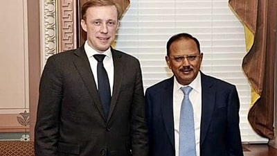 National Security Advisor Ajit Doval with his US counterpart Jake Sullivan (ANI) (HT_PRINT) National Security Advisor Ajit Doval with his US counterpart Jake Sullivan (ANI) (HT_PRINT)