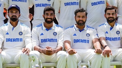 Indian captain Rohit Sharma with teammates KL Rahul, Jasprit Bumrah and Virat Kohli during a group photograph (PTI) Indian captain Rohit Sharma with teammates KL Rahul, Jasprit Bumrah and Virat Kohli during a group photograph (PTI)