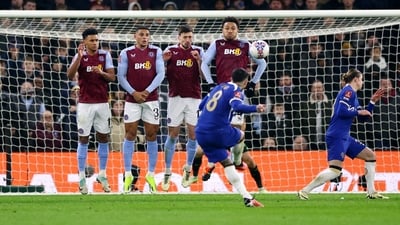 Chelsea's Enzo Fernandez scores their third goal from a free kick. (REUTERS)
