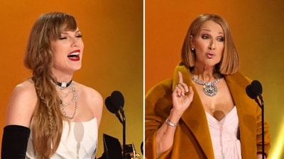 Celine Dion presented Taylor Swift the final award of the night (Photo by Valerie Macon / AFP, photo by Valerie Macon / AFP) Celine Dion presented Taylor Swift the final award of the night (Photo by Valerie Macon / AFP, photo by Valerie Macon / AFP)
