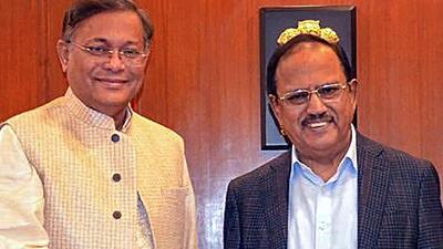 VIA @DrHasanMahmud62: National Security Advisor Ajit Doval and Bangladesh foreign minister Hasan Mahmud during a meeting, in New Delhi. (PTI) VIA @DrHasanMahmud62: National Security Advisor Ajit Doval and Bangladesh foreign minister Hasan Mahmud during a meeting, in New Delhi. (PTI)