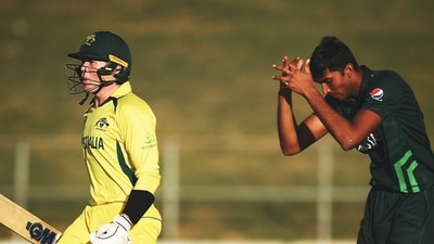 Australia's Raf MacMillan (L) celebrates after scoring the winning runs in U19 World Cup semi-final against Pakistan (ICC) Australia's Raf MacMillan (L) celebrates after scoring the winning runs in U19 World Cup semi-final against Pakistan (ICC)