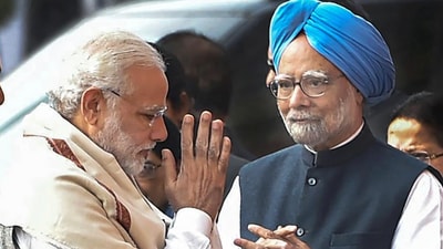 Prime Minister Narendra Modi with former PM Manmohan Singh.