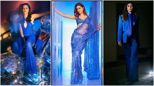 Ananya Pandey, Shilpa Shetty and Kriti Sanon serve fashion goals in stunning sapphire blue outfits. (Instagram) Ananya Pandey, Shilpa Shetty and Kriti Sanon serve fashion goals in stunning sapphire blue outfits. (Instagram)