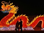 A giant dragon lantern installed at a park ahead of Lunar New Year celebrations in Wuhan, China on February 11. The Lunar New Year, most commonly associated with the Chinese New Year, kicked off on February 12.