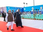 Prime Minister Narendra Modi receives UAE President Mohamed bin Zayed Al Nahyan as he arrives to take part in the Vibrant Gujarat Global Summit, in Ahmedabad.