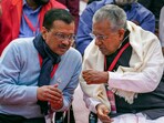 Delhi CM Arvind Kejriwal with his Kerala counterpart Pinarayi Vijayan during a protest in New Delhi against the Centre's alleged neglect and partiality in allocation of funds to their states. Delhi CM Arvind Kejriwal with his Kerala counterpart Pinarayi Vijayan during a protest in New Delhi against the Centre's alleged neglect and partiality in allocation of funds to their states.