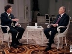 Russian President Vladimir Putin speaks during an interview with U.S. television host Tucker Carlson in Moscow, Russia, February 6, 2024, in this still image taken from video released February 8, 2024. Courtesy of Tucker Carlson Network/Handout via REUTERS    