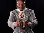 Baltimore Ravens' Lamar Jackson, AP Most valuable player, poses after winning the award at the NFL Honors award show ahead of the Super Bowl 58 football game Thursday, Feb. 8, 2024, in Las Vegas. The San Francisco 49ers face the Kansas City Chiefs in Super Bowl 58 on Sunday. (AP Photo/Matt York)
