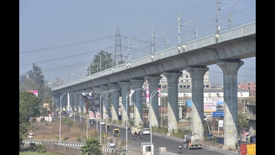 A view of newly constructed 25km RRTS stretch from Duhai to Meerut (south) on Friday. (Sakib Ali/HT Photo)