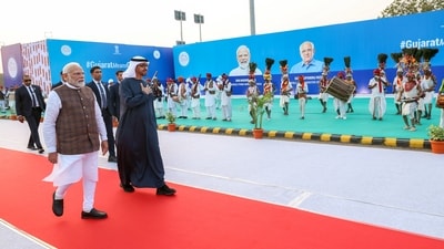 Prime Minister Narendra Modi receives UAE President Mohamed bin Zayed Al Nahyan as he arrives to take part in the Vibrant Gujarat Global Summit, in Ahmedabad. (ANI file photo) Prime Minister Narendra Modi receives UAE President Mohamed bin Zayed Al Nahyan as he arrives to take part in the Vibrant Gujarat Global Summit, in Ahmedabad. (ANI file photo)