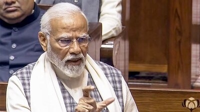 New Delhi, Feb 7 (ANI): Prime Minister Narendra Modi replies to the debate on the motion of thanks to the President's address in the Rajya Sabha during the Interim Budget Session of Parliament, in New Delhi on Wednesday. (ANI Photo/SansadTV) (ANI) New Delhi, Feb 7 (ANI): Prime Minister Narendra Modi replies to the debate on the motion of thanks to the President's address in the Rajya Sabha during the Interim Budget Session of Parliament, in New Delhi on Wednesday. (ANI Photo/SansadTV) (ANI)