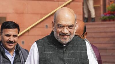 Amit Shah at Parliament House complex. (PTI) Amit Shah at Parliament House complex. (PTI)
