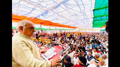 Hooda was addressing a rally at Charkhi Dadri on Friday. (HT Photo)