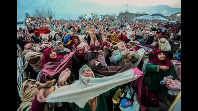 Kashmiri Muslims pray as the head priest displays a relic at the Hazratbal shrine on the occasion of Mehraj-u-Alam in Srinagar. (AP) Kashmiri Muslims pray as the head priest displays a relic at the Hazratbal shrine on the occasion of Mehraj-u-Alam in Srinagar. (AP)