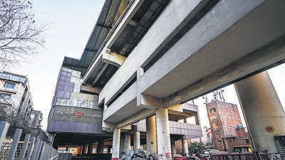 New Delhi, India - Feb. 9, 2024: A view of Gokul Puri metro station where part of wall was collapsed resulting in death of one person yesterday in northeast Delhi in New Delhi, India, on Friday, February 9, 2024. (Photo by Raj K Raj/ Hindustan Times) (Hindustan Times)