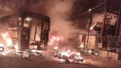 Vehicles set on fire by miscreants over the demolition of an "illegally built" madrasa at Banbhoolpura area, in Haldwani, Uttarakhand. (PTI) Vehicles set on fire by miscreants over the demolition of an "illegally built" madrasa at Banbhoolpura area, in Haldwani, Uttarakhand. (PTI)