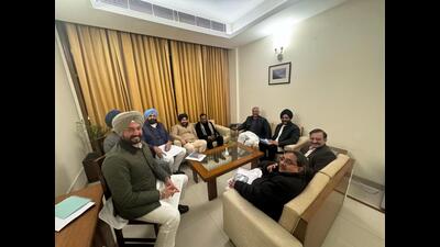 Punjab BJP leaders before meeting BJP general secretary BL Santosh in Chandigarh. Punjab BJP leaders before meeting BJP general secretary BL Santosh in Chandigarh.