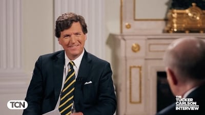U.S. television host Tucker Carlson interviews Russian President Vladimir Putin in Moscow, Russia, February 6, 2024, in this still image taken from video released February 8, 2024. Courtesy of Tucker Carlson Network/Handout via REUTERS (via REUTERS)