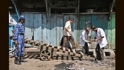 Six people were killed and 101 were injured on September 29, 2008, when a powerful explosive device strapped to a motorcycle went off near a mosque at Malegaon town in Nashik district, located about 200 kilometres from Mumbai. Six people were killed and 101 were injured on September 29, 2008, when a powerful explosive device strapped to a motorcycle went off near a mosque at Malegaon town in Nashik district, located about 200 kilometres from Mumbai.