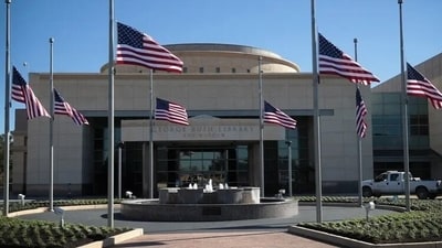 Flags fly at half-mast in front of the George H.W. Bush Presidential Library Center on the campus of Texas A&M University on December 2, 2018 in College Station, Texas. (Getty images via AFP) Flags fly at half-mast in front of the George H.W. Bush Presidential Library Center on the campus of Texas A&M University on December 2, 2018 in College Station, Texas. (Getty images via AFP)