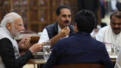 PM Modi takes lunch with MPs in Parliament Canteen.