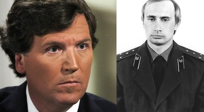 Tucker Carlson and Vladimir Putin as a KGB agent in 1980 (Source: Wiki) (Wiki)
