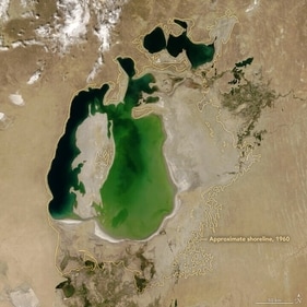 An image of the shrinking Aral Sea by NASA. (NASA) An image of the shrinking Aral Sea by NASA. (NASA)