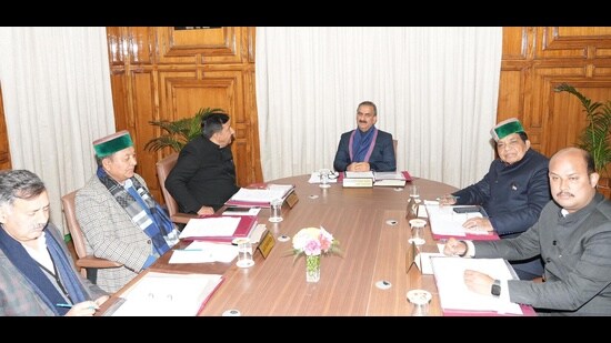 CM Sukhvinder Singh Sukhu during the cabinet meeting in Shimla on Friday. (HT photo)