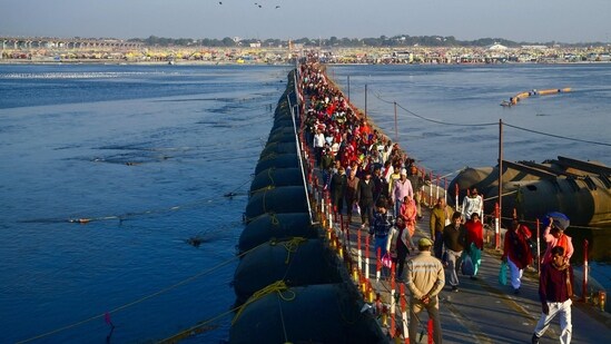 Despite the chilly weather, worshippers are propelled by unwavering faith as they take a dip, seeking virtue and salvation.&nbsp;(AFP)