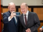 The image shows German Chancellor Olaf Scholz and US Senator Chris Coons. Can you guess who is who? The image shows German Chancellor Olaf Scholz and US Senator Chris Coons. Can you guess who is who?