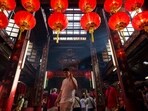 Malaysian ethnic Chinese pray on the first day of Lunar New Year's holidays at a temple in Kuala Lumpur, Malaysia Saturday, Feb. 10, 2024 (AP Photo/Vincent Thian)