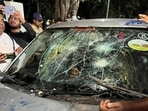 The vandalised car of journalist Nikhil Wagle in Pune.