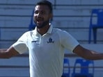 Bengal pacer Akash Deep celebrates a wicket. Bengal pacer Akash Deep celebrates a wicket.