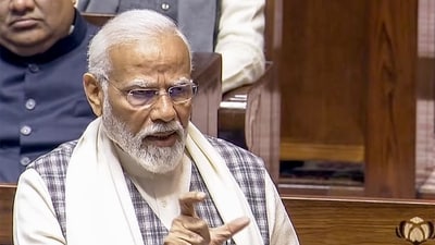 New Delhi, Feb 7 (ANI): Prime Minister Narendra Modi replies to the debate on the motion of thanks to the President's address in the Rajya Sabha during the Interim Budget Session of Parliament, in New Delhi on Wednesday. (ANI Photo/SansadTV) (ANI) New Delhi, Feb 7 (ANI): Prime Minister Narendra Modi replies to the debate on the motion of thanks to the President's address in the Rajya Sabha during the Interim Budget Session of Parliament, in New Delhi on Wednesday. (ANI Photo/SansadTV) (ANI)