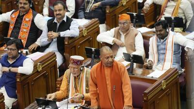 Chief minister Yogi Adityanath speaks in the Uttar Pradesh assembly on Saturday. (Deepak Gupta/HT Photo) Chief minister Yogi Adityanath speaks in the Uttar Pradesh assembly on Saturday. (Deepak Gupta/HT Photo)