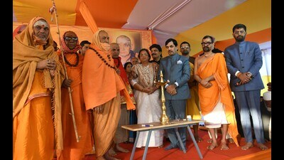 Former union minister Syed Shahnawaz Hussain at the convention in Magh Mela area in Prayagraj on Saturday (HT)