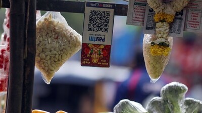 Paytm stock market: A QR code for the Paytm digital payment system at a roadside vegetables stall in Mumbai. (Bloomberg) Paytm stock market: A QR code for the Paytm digital payment system at a roadside vegetables stall in Mumbai. (Bloomberg)