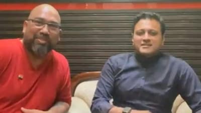 Mauris Noronha (left) with Uddhav Sena leader Abhishek Ghosalkar on a Facebook live on Thursday in which the Sena leader was shot by Noronha. Mauris Noronha (left) with Uddhav Sena leader Abhishek Ghosalkar on a Facebook live on Thursday in which the Sena leader was shot by Noronha.