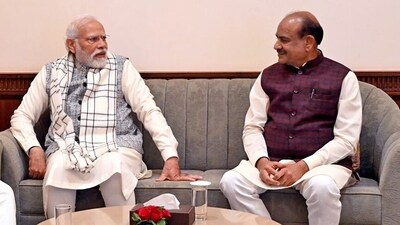 Prime Minister Narendra Modi with Lok Sabha Speaker Om Birla in New Delhi. (ANI)