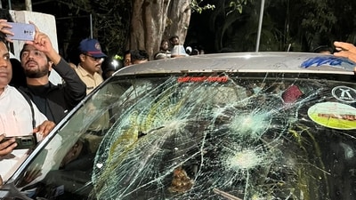 The vandalised car of journalist Nikhil Wagle in Pune. The vandalised car of journalist Nikhil Wagle in Pune.