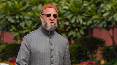 AIMIM MP Asaduddin Owaisi at Parliament House complex during the Budget session, in New Delhi. (PTI file photo)
