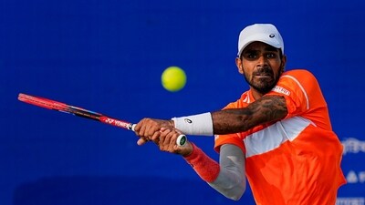 India's Sumit Nagal returns to Czech Republic's Dalibor Svrcina during the singles semi-final match at the ATP Challenger Chennai Open 2024 tennis tournament, in Chennai (PTI)